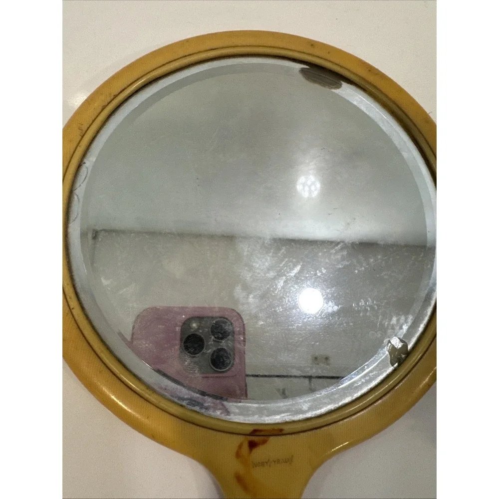 Vintage Mirror And Brush Vanity Antique Ivory Pyralin